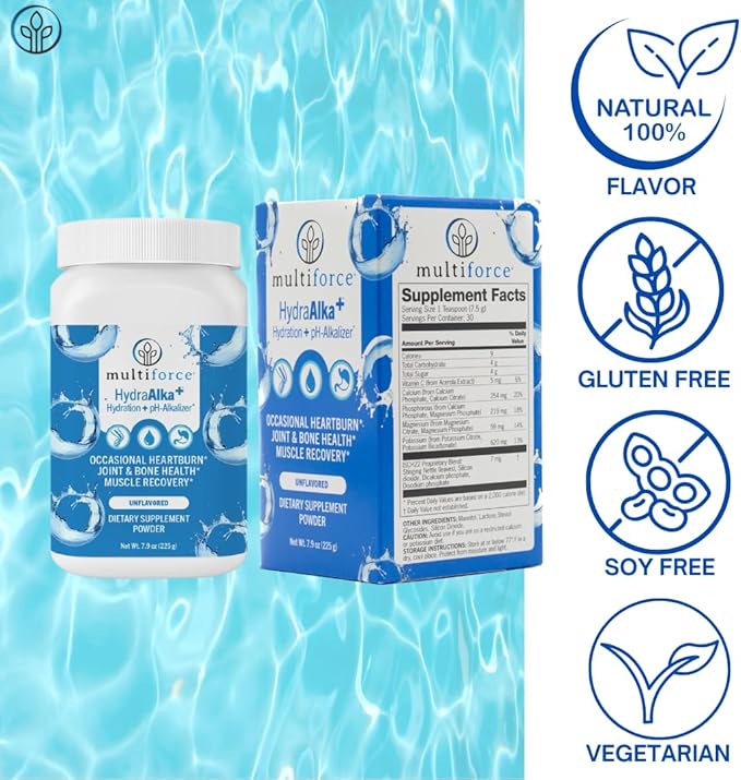 HydraAlka+ Premium Alkalizing Supplement | Beats Acid & Non-Chronic Heartburn | Hydrates with Electrolytes | Supports pH Balance, Muscle Recovery & Bone Health | 30 Servings, 3 Flavors