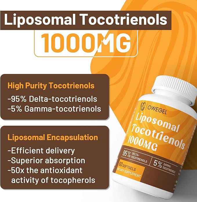 Liposomal Tocotrienols 1000mg - High Bioavailability Vitamin E Tocotrienols Supplements,95% Delta & 5% Gamma Tocotrienol Capsules Support Skin,Bone,Antioxidant,300 Softgels