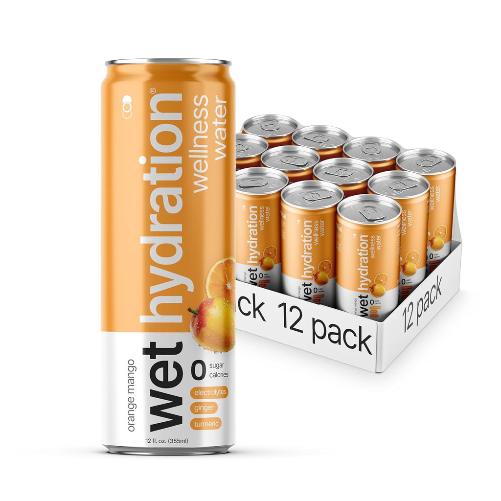 Wet Hydration - Functional Hydration Beverage - Flavored Water, Sugar-Free, Gluten-Free, No Artificial Ingredients (Orange Mango Ginger Turmeric)