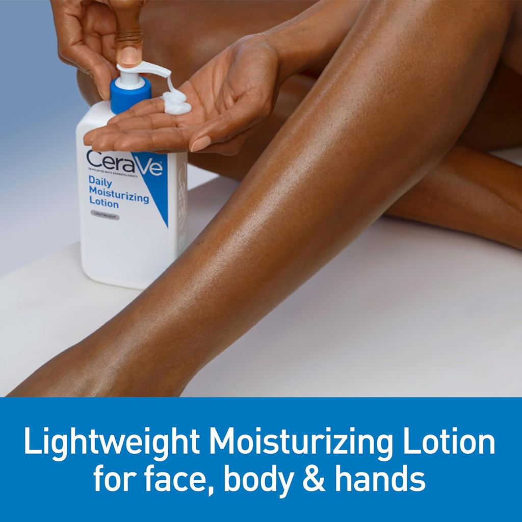 CeraVe Daily Moisturizing Lotion for Dry Skin, Body Lotion & Face Moisturizer with Hyaluronic Acid and Ceramides, Daily Moisturizer, Fragrance Free, Oil-Free, 12 Ounce