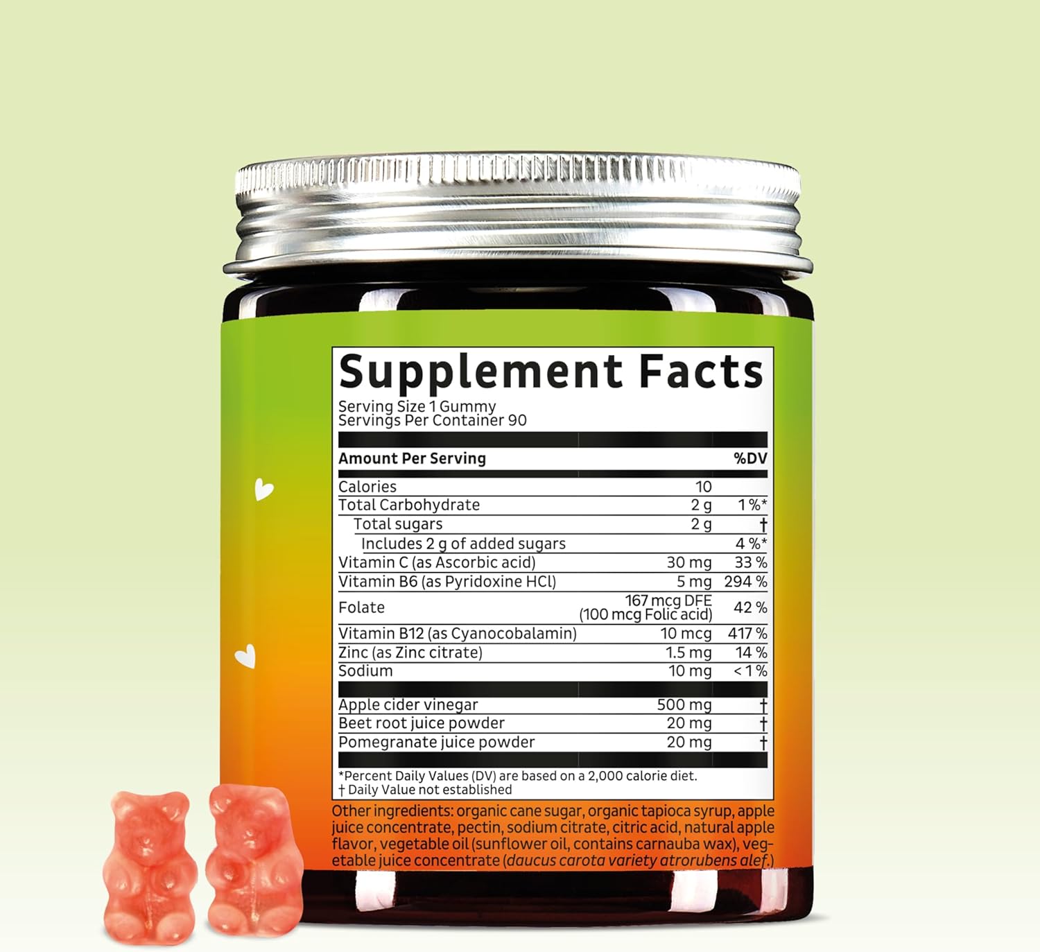 Apple Cider Vinegar Gummies – Metabolism & Detox Support with Vitamins B6, B12, Iodine & Folic Acid – Vegan. Balanced Gut (60 Gummies)