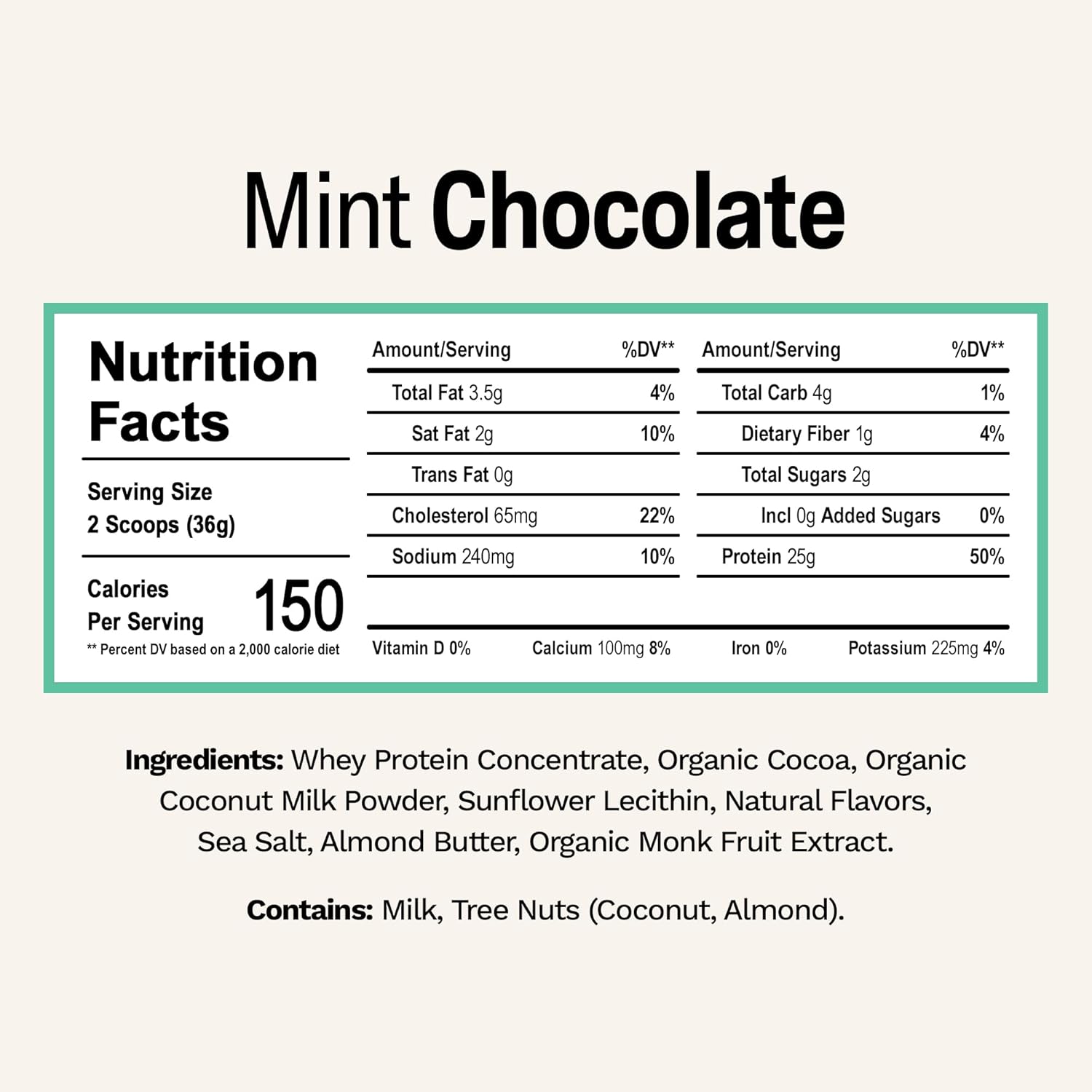 Rise Grass-Fed Whey Protein Powder - Mint Chocolate | 25g Protein No Artificial Flavors, Colors, or Preservatives - Sugar Free, Gluten-Free, Soy Free (2.4 lbs)