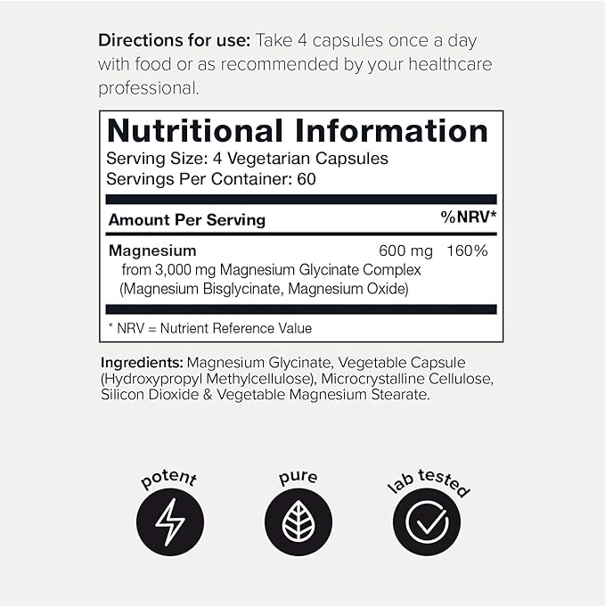 Toniiq 3,000mg Ultra High Strength Magnesium Glycinate - 20% Purified to Contain 600mg of Elemental Magnesium - Chelated and Bioavailable Magnesium Supplement - 240 Veggie Capsules