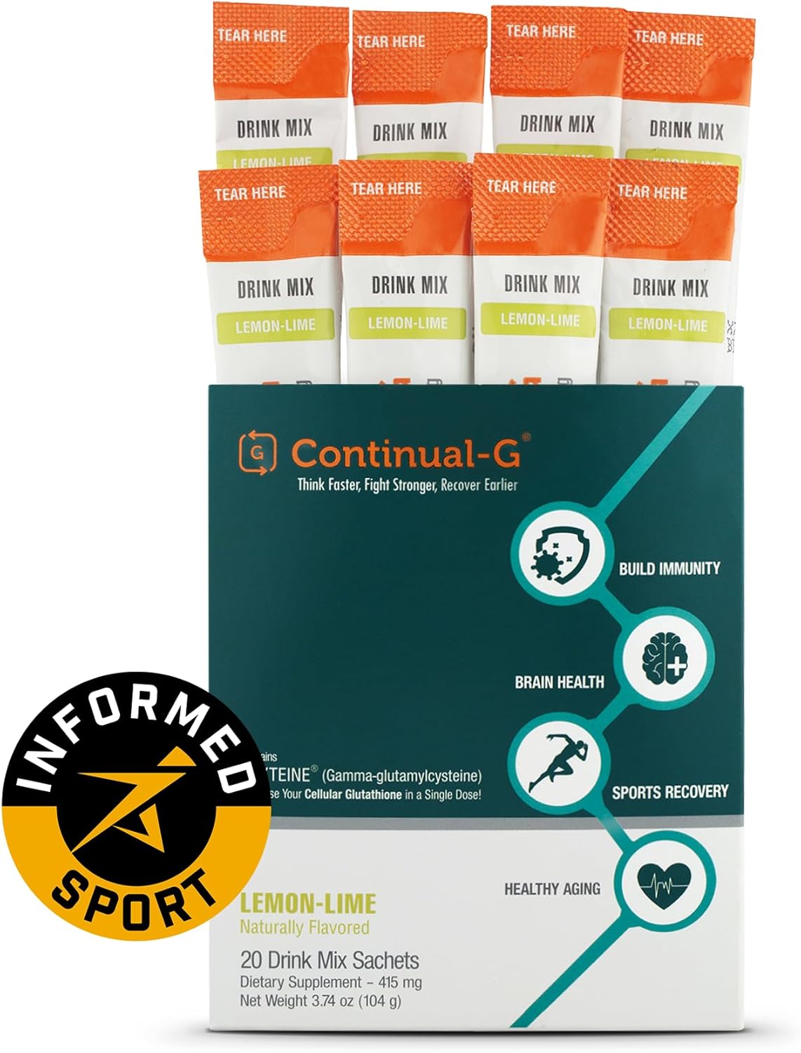 CONTINUAL - G Powder - Clinically Proven Cellular Glutathione Precursor | Benefit of Glyteine & Sunfiber | Immune Support, Master Antioxidant, Detox, Brain Health & Skin Care | 20 Sachets