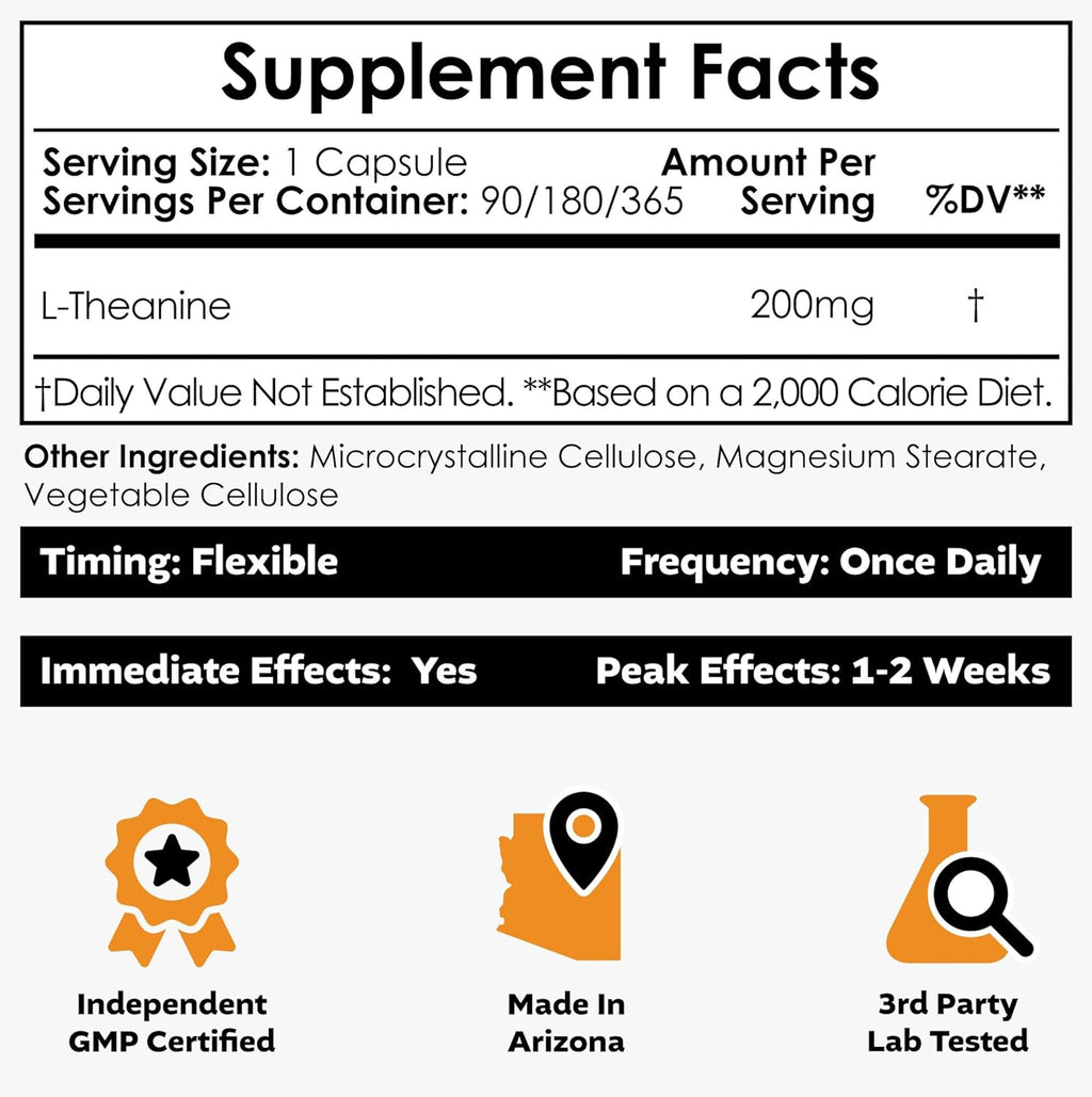 Nootropics Depot L-Theanine Capsules 200mg (180 Count) | Promotes Relaxation | Supports Healthy Stress Levels + Sleep Cycles | Promotes Cognitive Function + Focus | Amino Acid Supplement