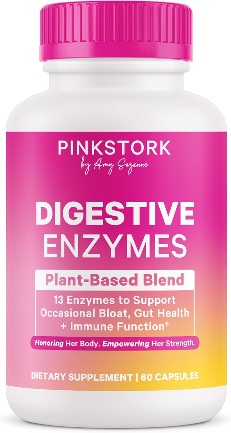 Pink Stork Digestive Enzymes for Women | Supports Digestion, Gut Health, Bloating Relief, Metabolism + Nutrient Absorption | GLP-1 Support | Vegan | 13 Enzymes + Amla Supplement | 60 Capsules