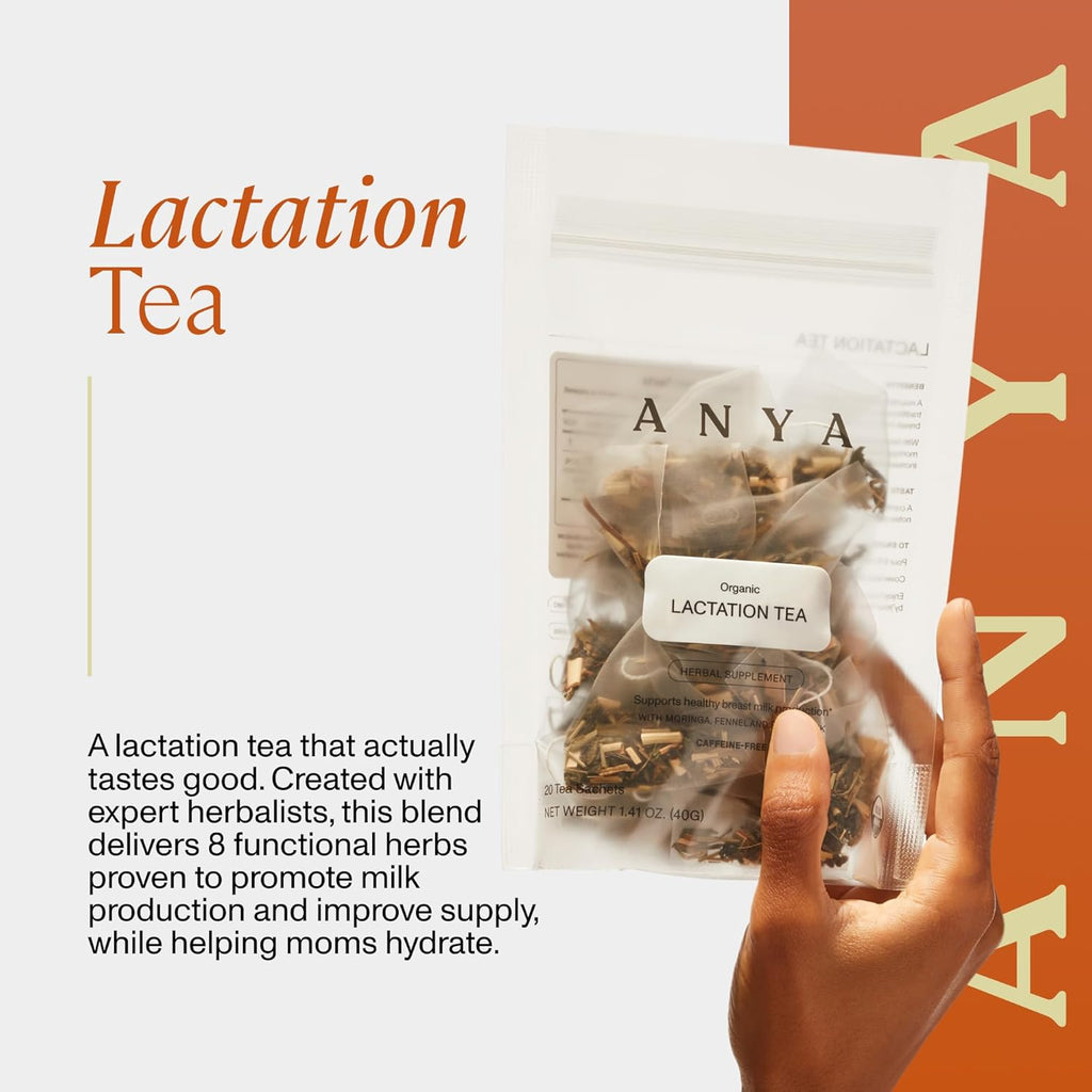 ANYA Herbal Lactation tea, 20 bags - Ginger, Moringa, Fenugreek, Toxicologist-approved, Breastfeeding Safe. Organic Essentials hydration for postpartum Moms, Breastmilk production Nursing support Baby Shower Gifts