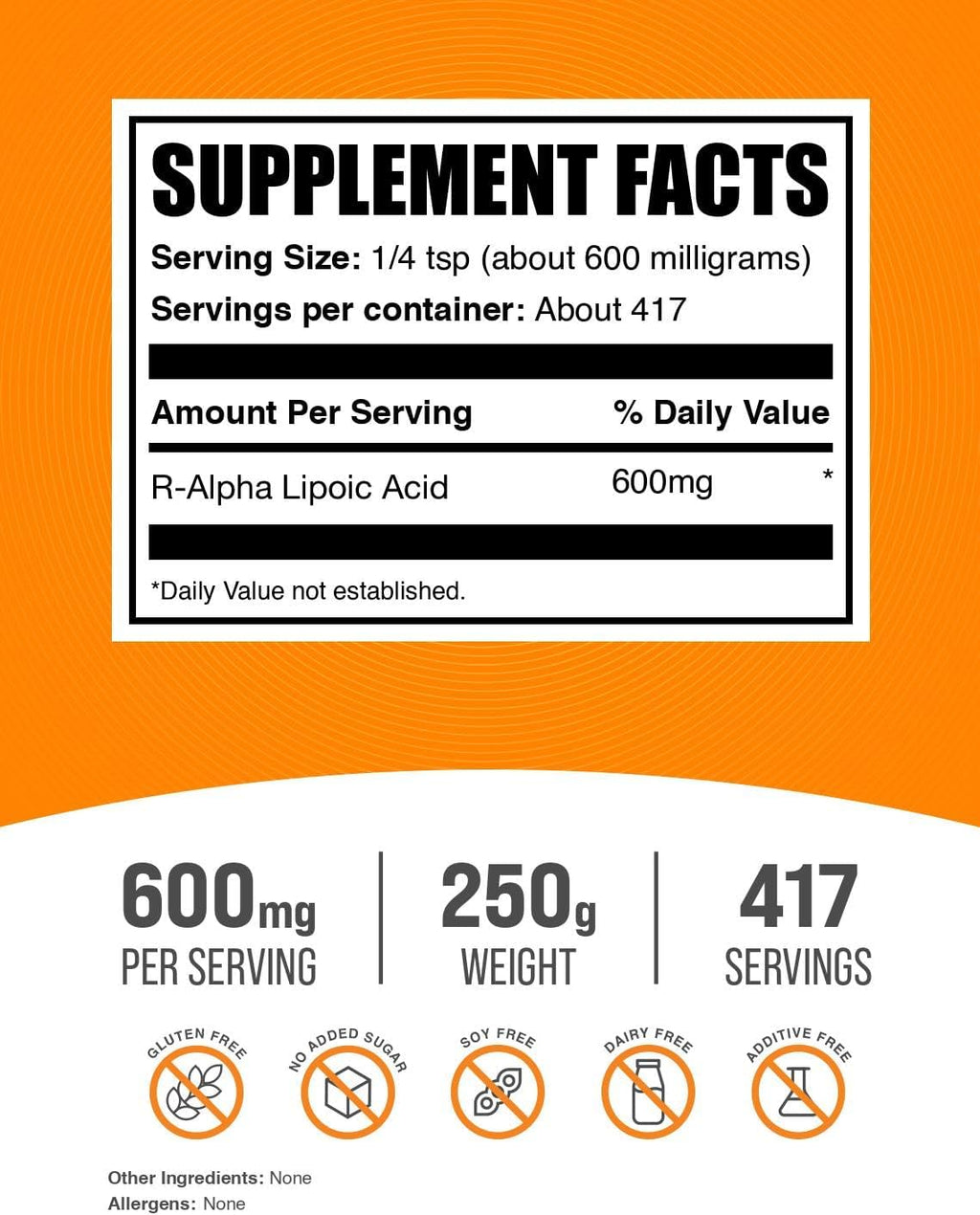 BulkSupplements.com R-Alpha Lipoic Acid Powder - R-ALA Supplement, R Alpha Lipoic Acid 200mg - Antioxidants Supplement, Gluten Free, 200mg per Serving, 250g (8.8 oz) (Pack of 1)