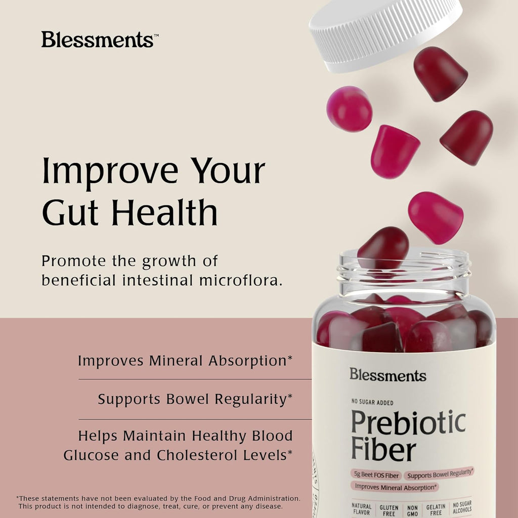 Prebiotic Fiber Gummies for Adults & Kids with No Added Sugar- 5g (60 Count) High Fiber Supplement Gummies - Vegan - Keto Friendly - Digestive Health Supplements