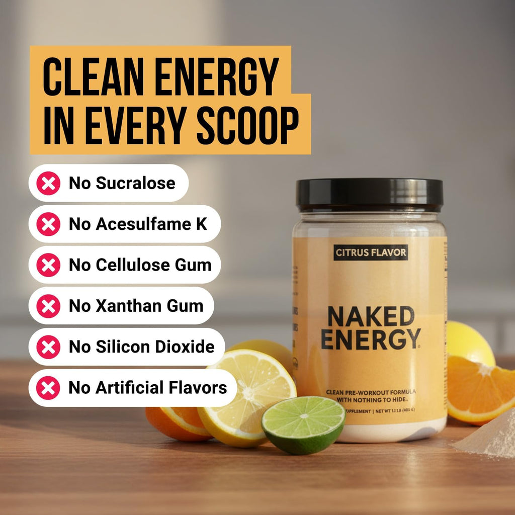 NAKED Citrus Energy - Citrus Flavored Clean Pre Workout Supplement for Men and Women, Vegan Friendly, No Added Sweeteners, Colors Or Flavors - 30 Servings