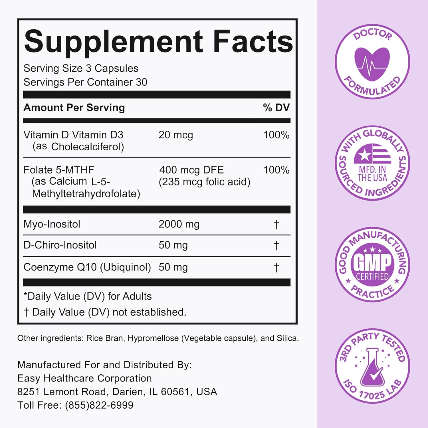 Premom Inositol Plus - 2000mg Myo-Inositol & 50mg D-Chiro Inositol, CoQ10, Folate & Vitamin D3-40:1 Ratio - Supports Hormonal Balance, Ovarian & Reproductive Health - 30 Day Supply