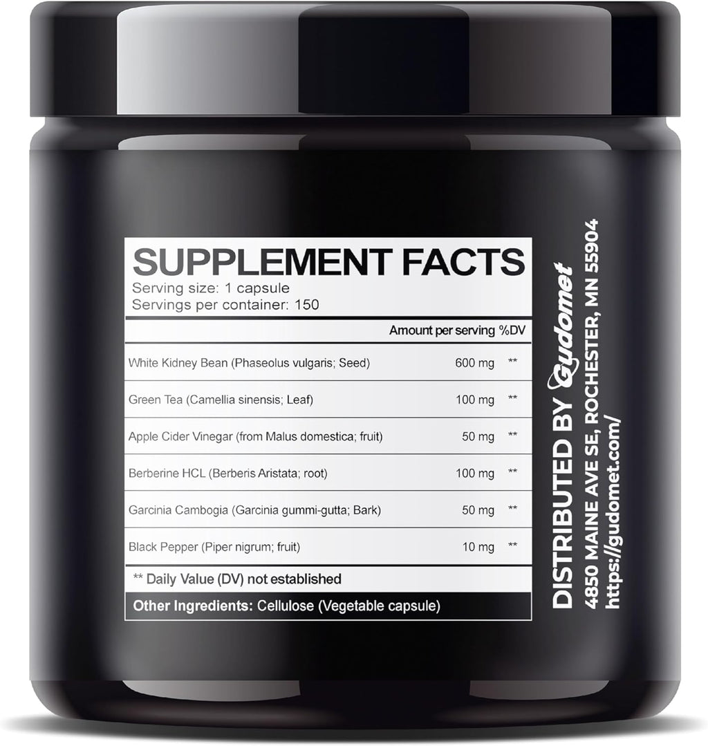 White Kidney Bean Complex with Green Tea, Apple Cider Vinegar, Berberine HCl, Garcinia Cambogia & Black Pepper – 150 Vegetarian Capsules – 1-Capsule Daily