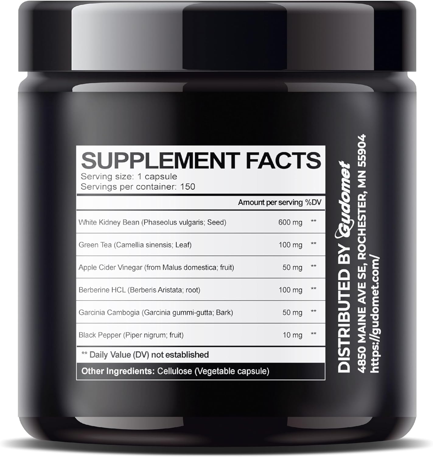 White Kidney Bean Complex with Green Tea, Apple Cider Vinegar, Berberine HCl, Garcinia Cambogia & Black Pepper – 150 Vegetarian Capsules – 1-Capsule Daily