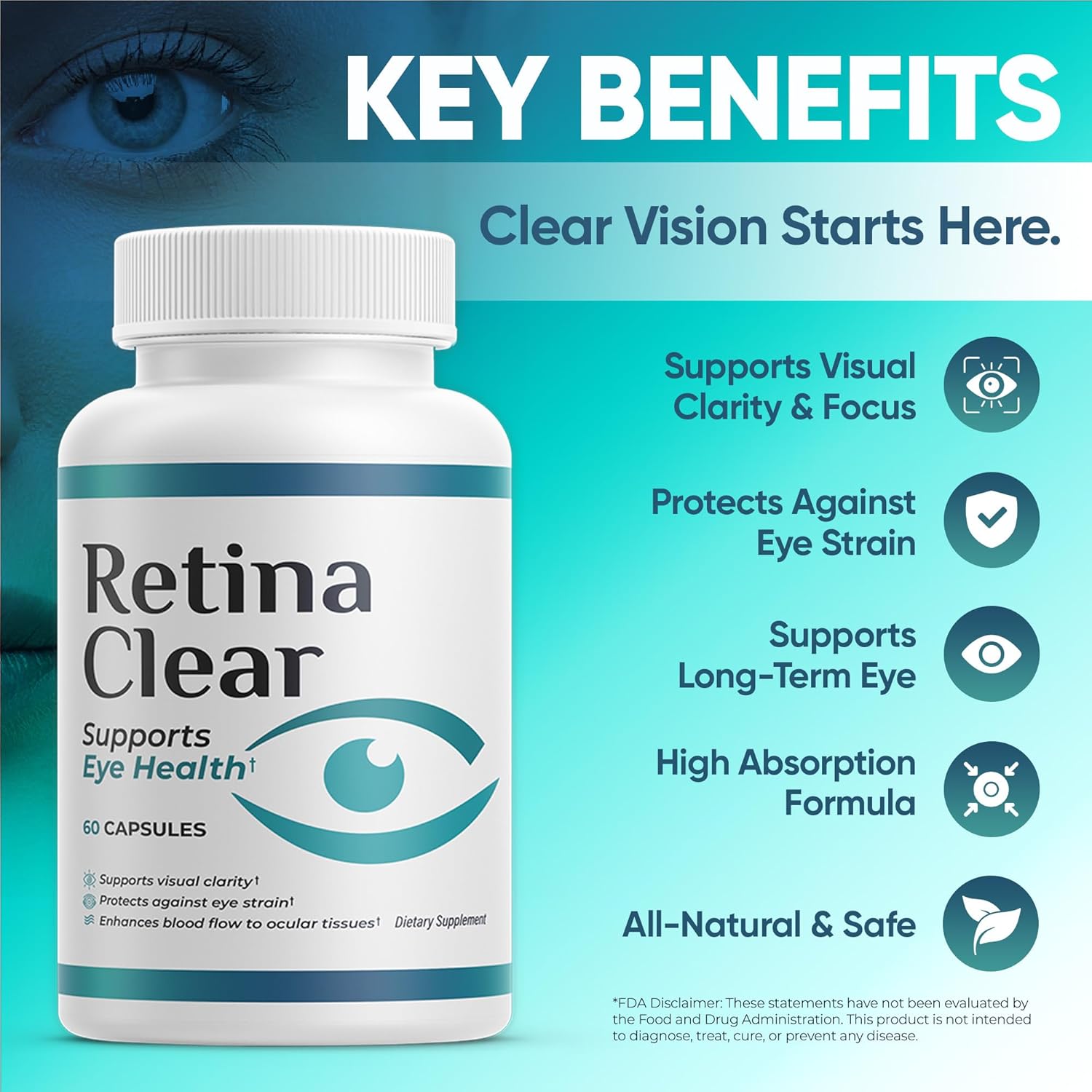 Vision Support Supplement – Eye Health Formula with Lutein, Zeaxanthin, Quercetin, Vitamin A, Zinc, & Bilberry – Supports Visual Clarity, Focus & Eye Fatigue Relief – 60 Capsules (1)