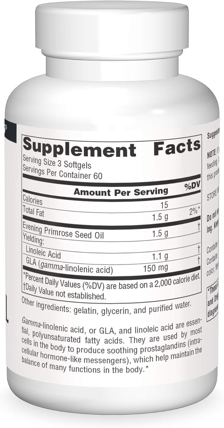 Source Naturals Evening Primrose Oil - Hexane-Free - 500mg - GLA Yield: 50 mg - Cold-Pressed - 180 Softgels