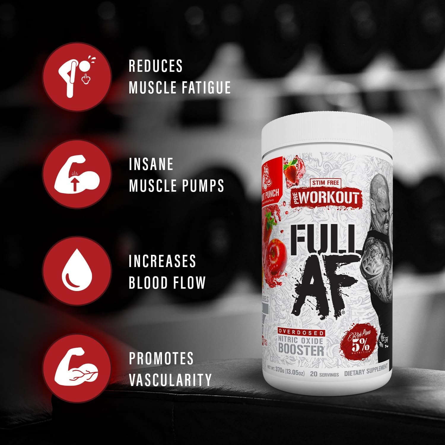 5% Nutrition FullAF Pre-Workout | Stim-Free with Massive Pumps | L-Citrulline, L-Taurine, Nitrosigine, GlycerSize | 13.05 oz (Southern Sweet Tea)