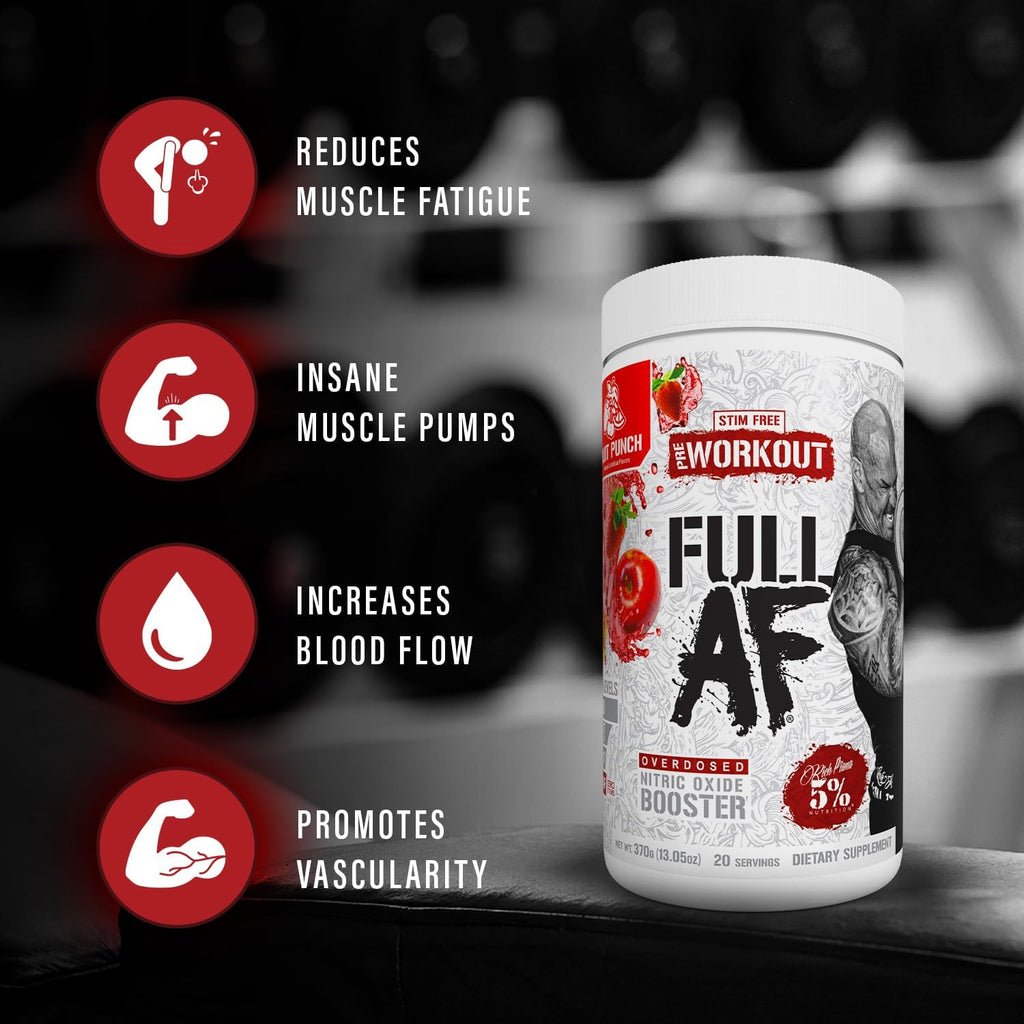 5% Nutrition FullAF Pre-Workout | Stim-Free with Massive Pumps | L-Citrulline, L-Taurine, Nitrosigine, GlycerSize (Push Pop)