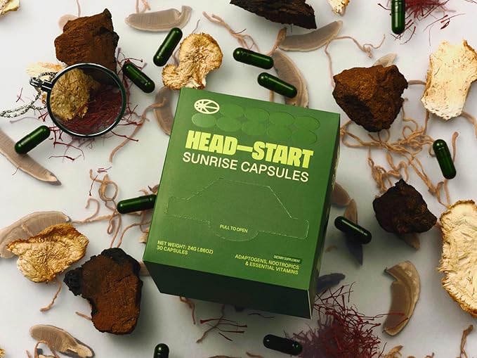 HEAD-START Sunrise Capsules | Nootropic Brain Supplement with Lion’s Mane, L-Theanine & Saffron | Adaptogen Blend for Focus, Energy, Clarity & Daily Performance