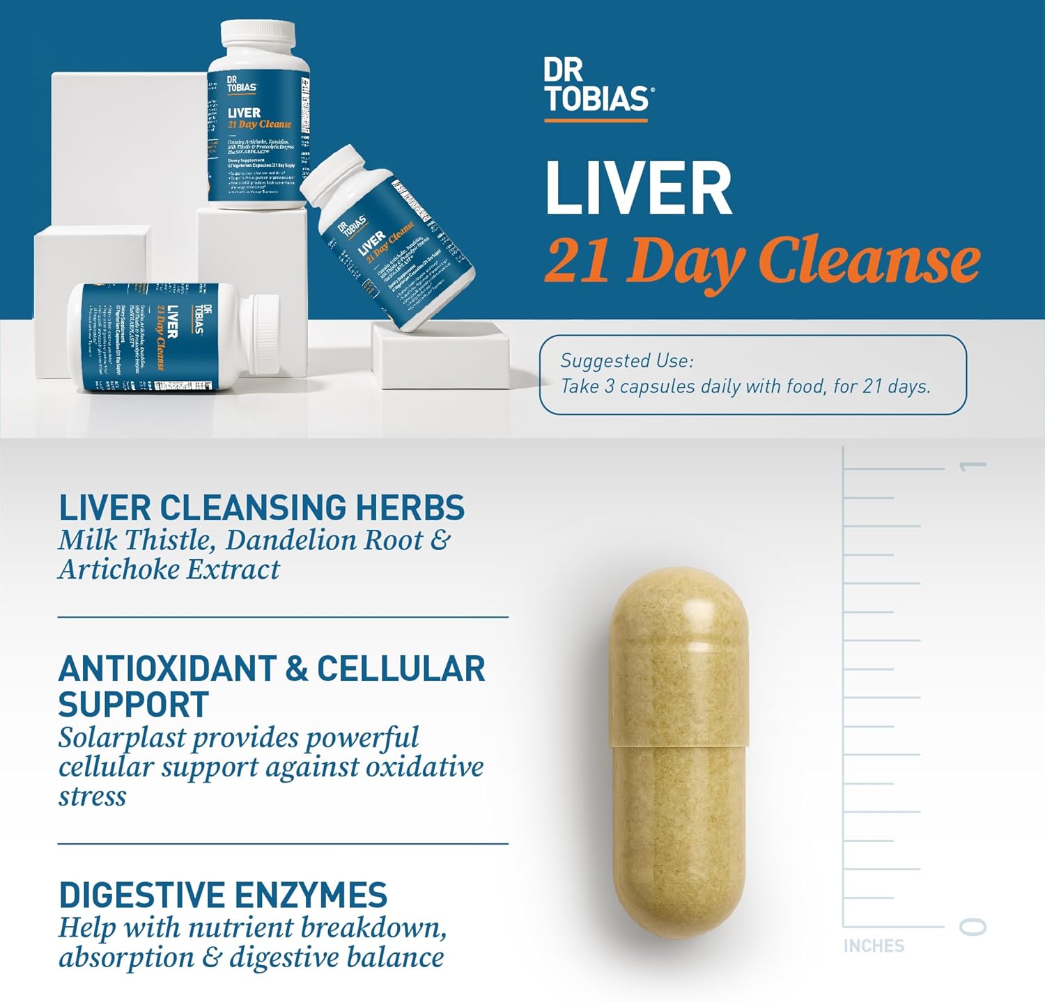 Dr. Tobias Liver 21 Day Cleanse, Herbal Liver Detox Cleanse with Milk Thistle, Dandelion Root & Artichoke Extract, Supports Liver Health & Digestion, 63 Vegetarian Capsules (63 Count (Pack of 1))