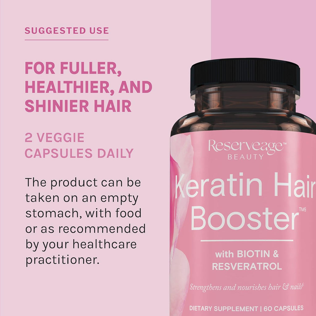 Reserveage Ultra Collagen Booster & Keratin Hair Booster - Features Dermaval, Biotin & Resveratrol - Support Hair & Skin - 60 Ultra Collagen Capsules, 60 Keratin Capsules