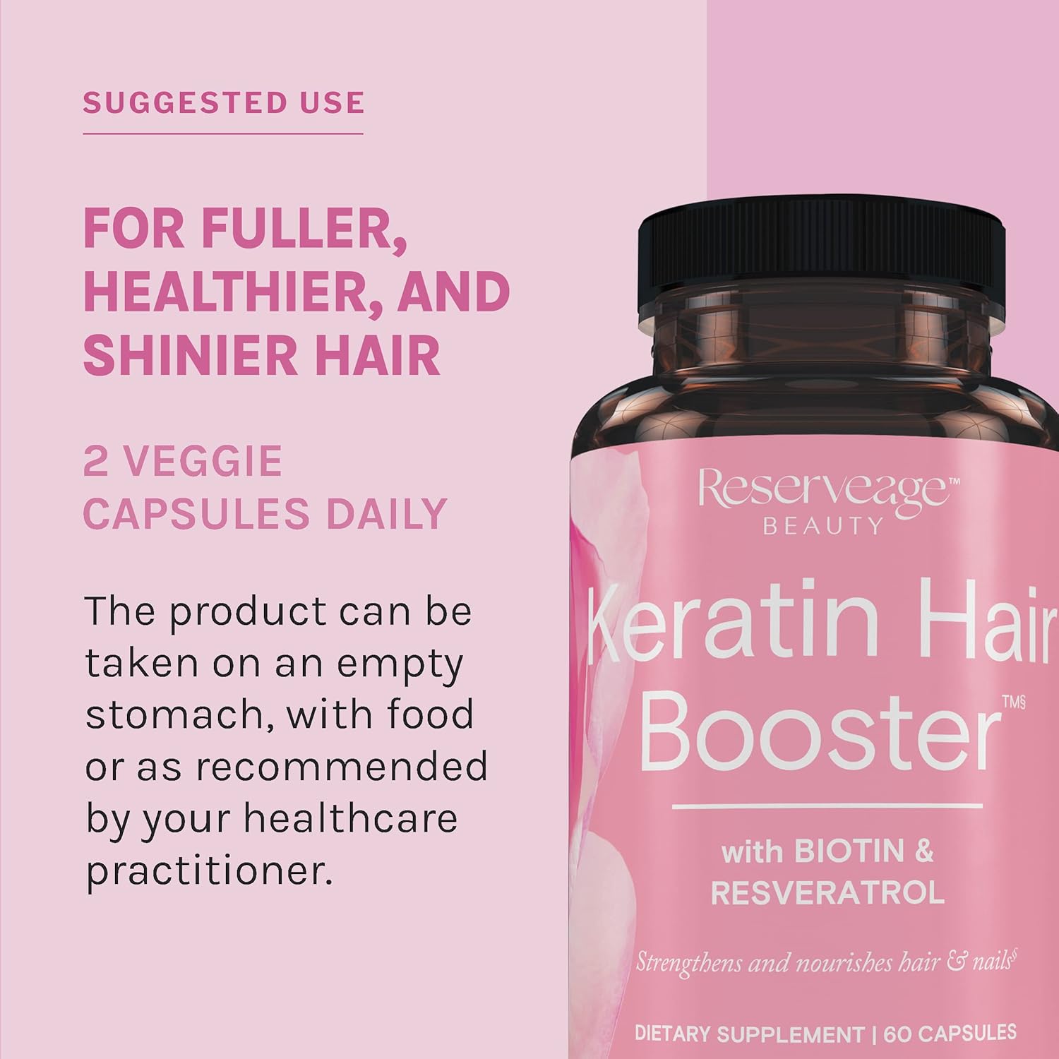 Reserveage Ultra Collagen Booster & Keratin Hair Booster - Features Dermaval, Biotin & Resveratrol - Support Hair & Skin - 60 Ultra Collagen Capsules, 60 Keratin Capsules