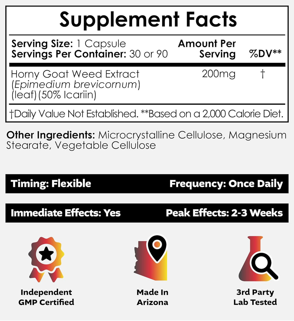 Nootropics Depot Horny Goat Weed Capsules | 200mg | 30 Count | Minimum 50% Icariin | Epimedium brevicornum