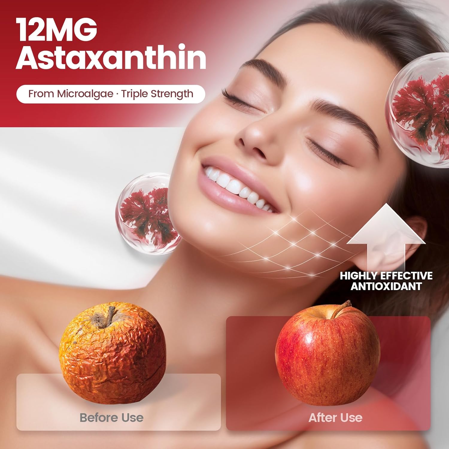 Astaxanthin 12mg, 480 Softgels, Fresh Haematococcus Pluvialis 10 in 1 Astaxanthin Antioxidant Supplements, Contains Lycopene, Grape Seed, Vitamin E, Supports Eye Joints Skin Health, 2Bag