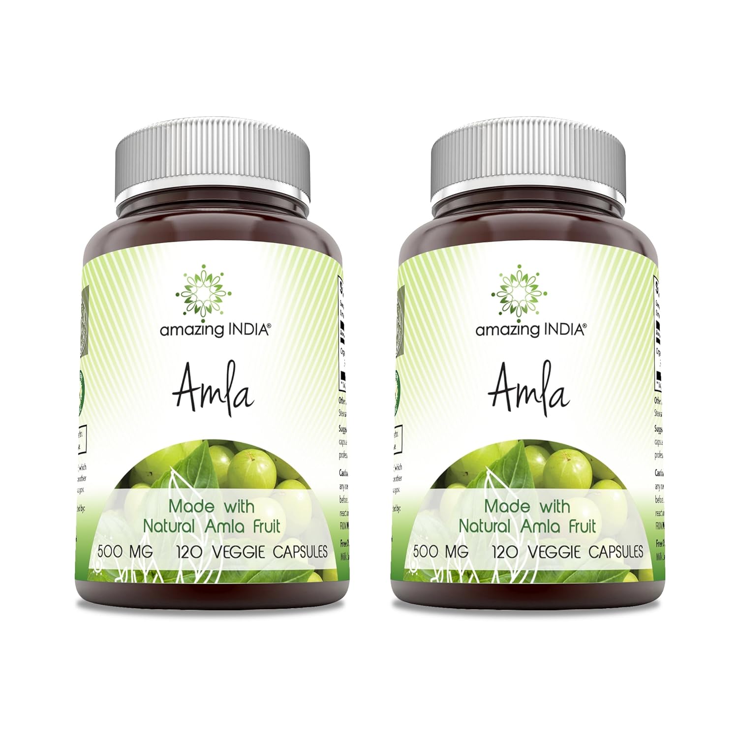 Amazing India Natural Amla 500 mg Per Serving Veggie Capsules Supplement | Non-GMO | Gluten Free | Ideal for Vegetarians | 120 Count | 2 Pack