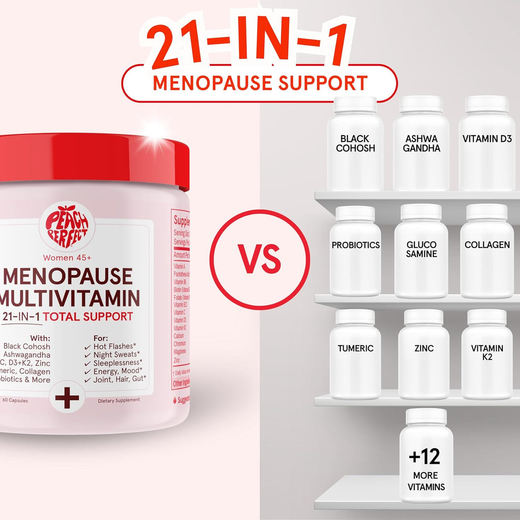 Menopause Multivitamin | 21 Vitamins for Women 45+ | Black Cohosh, Ashwagandha, Vitamin D3+K2, Probiotics & Collagen | Support for Hot Flashes, Mood Swings, Joint & Skin Health | 30 SVG