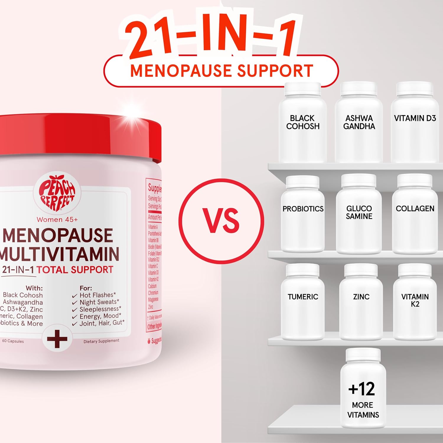 Menopause Multivitamin | 21 Vitamins for Women 45+ | Black Cohosh, Ashwagandha, Vitamin D3+K2, Probiotics & Collagen | Support for Hot Flashes, Mood Swings, Joint & Skin Health | 30 SVG