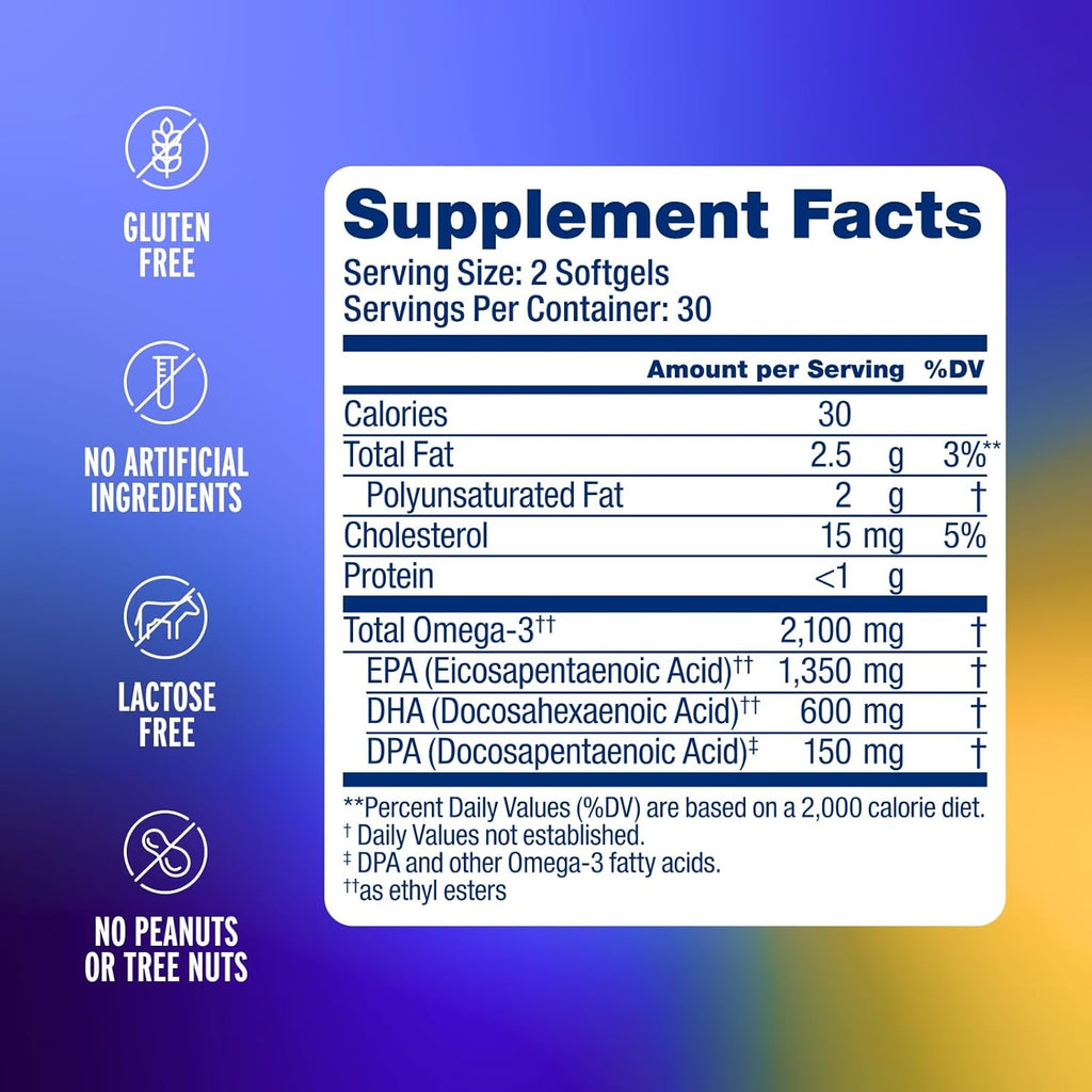 Oceanblue Professional Omega-3 2100-60 Count - High-Potency Triple Strength Burpless Fish Oil Supplement with EPA, DHA & DPA - Orange Flavor, 30 Servings