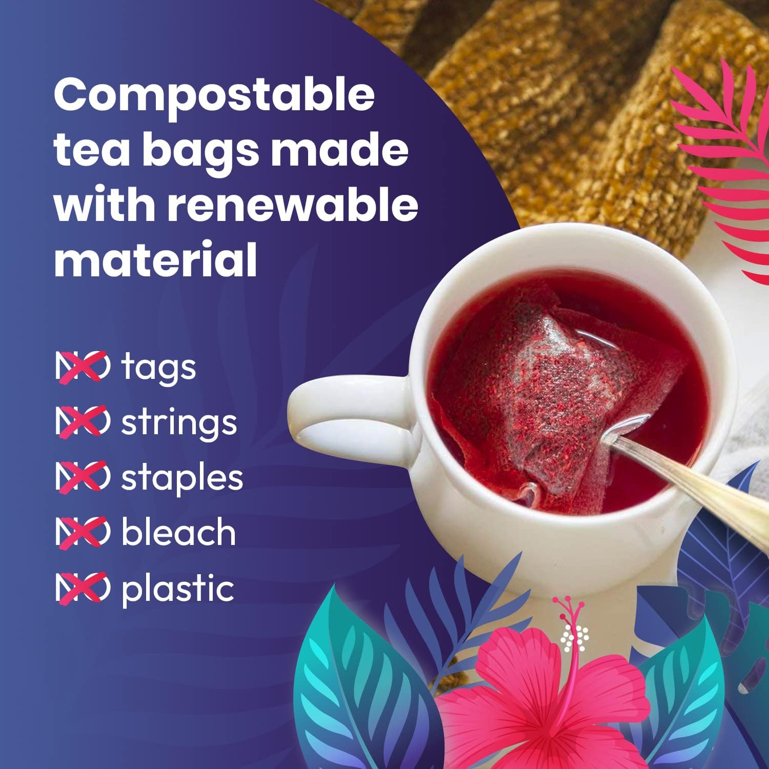 Cederberg Tea Company Organic Hibiscus Tea — 30 Tea Bags | Organic Herbal Tea From Single Origin | Eco-Friendly Tea Bags | Non-GMO Caffeine Free Tea With Zero Sugar
