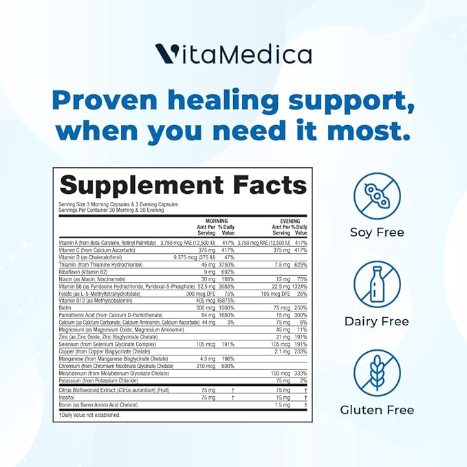VitaMedica Clinical Support Formula - Supports Wound Healing & Bruising - Pre & Post-Op Surgery Essential & Injury Recovery Multivitamin Supplement