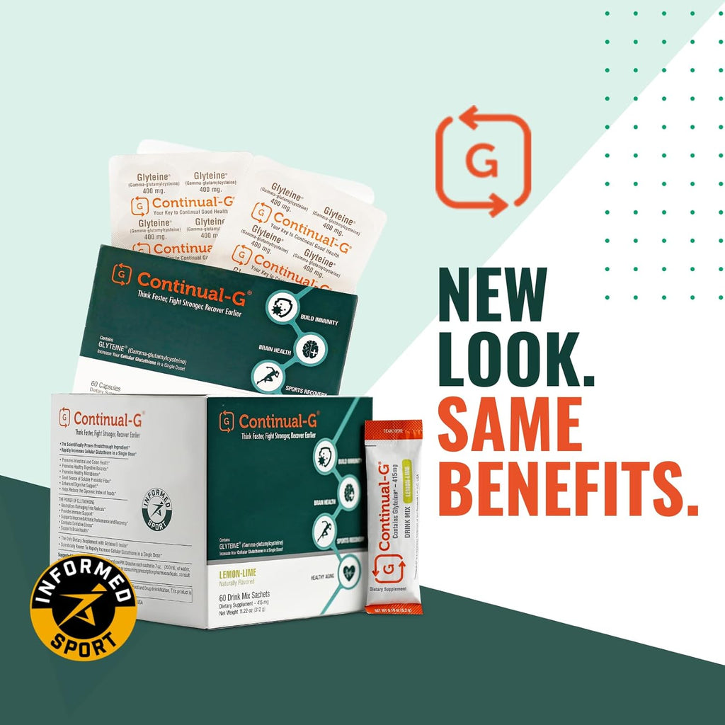 CONTINUAL - G Powder - Clinically Proven Cellular Glutathione Precursor | Benefit of Glyteine & Sunfiber | Immune Support, Master Antioxidant, Detox, Brain Health & Skin Care | 60 Sachets
