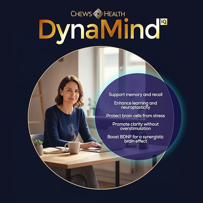 DynaMind iQ Chews - Best Brain Memory and Focus Supplement for Adults, Nootropic Supplement, Supports BDNF, Memory Booster – Natural Caffeine & Functional Mushrooms for Cognitive Performance, 4 Count