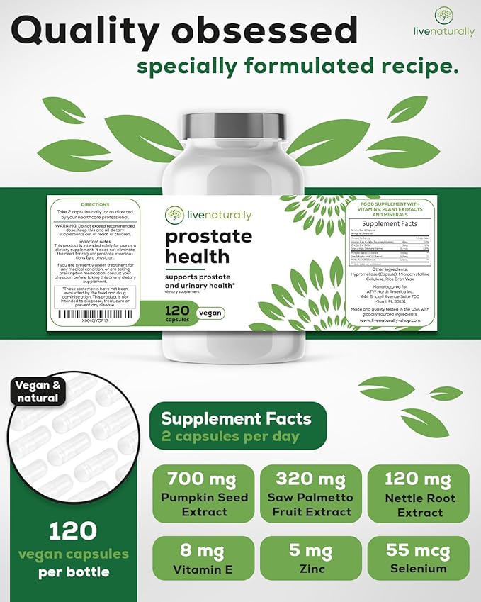 Prostate Health Supplements for Men [120 Capsules] with Saw Palmetto Extract, Pumpkin Seed, stinging Nettle Root, zinc, Selenium, Vitamin E – Urinary Flow & Prostate Support