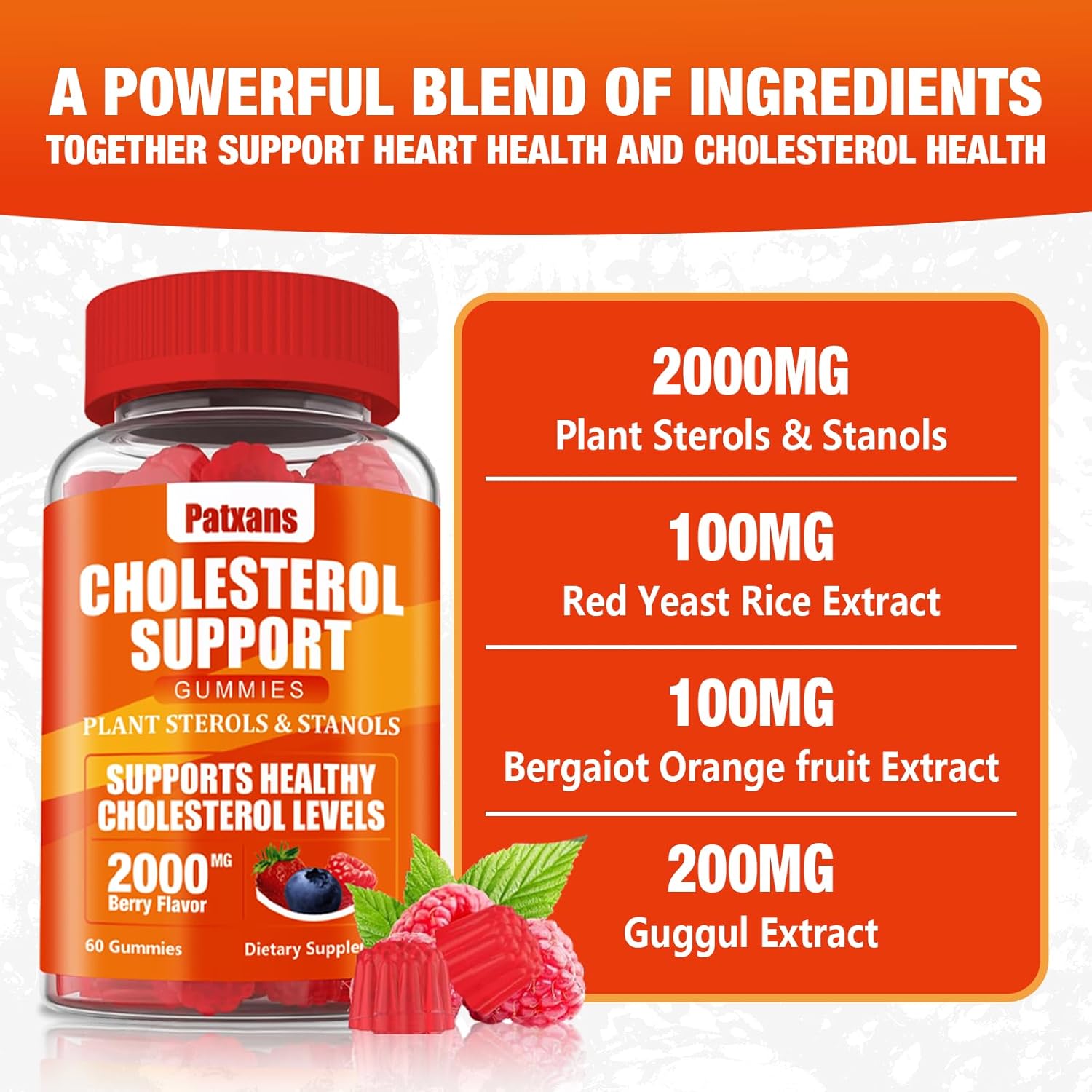 2 Packs Cholesterol Support Gummies, Containing 2000 MG of Plant Sterols & Sterols, Cholesterol Complex Gummies, Support Healthy Cholesterol Levels, Energy Support, Mixed Berry Flavor, 120 Cts