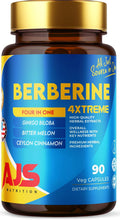 AJS Berberine Supplement with Ceylon Cinnamon & Ginkgo Biloba - Blood Sugar Support Supplement, High Potency Berberine HCl 400mg + Bitter Melon Extract, 90 Capsules, 45 Days Supply
