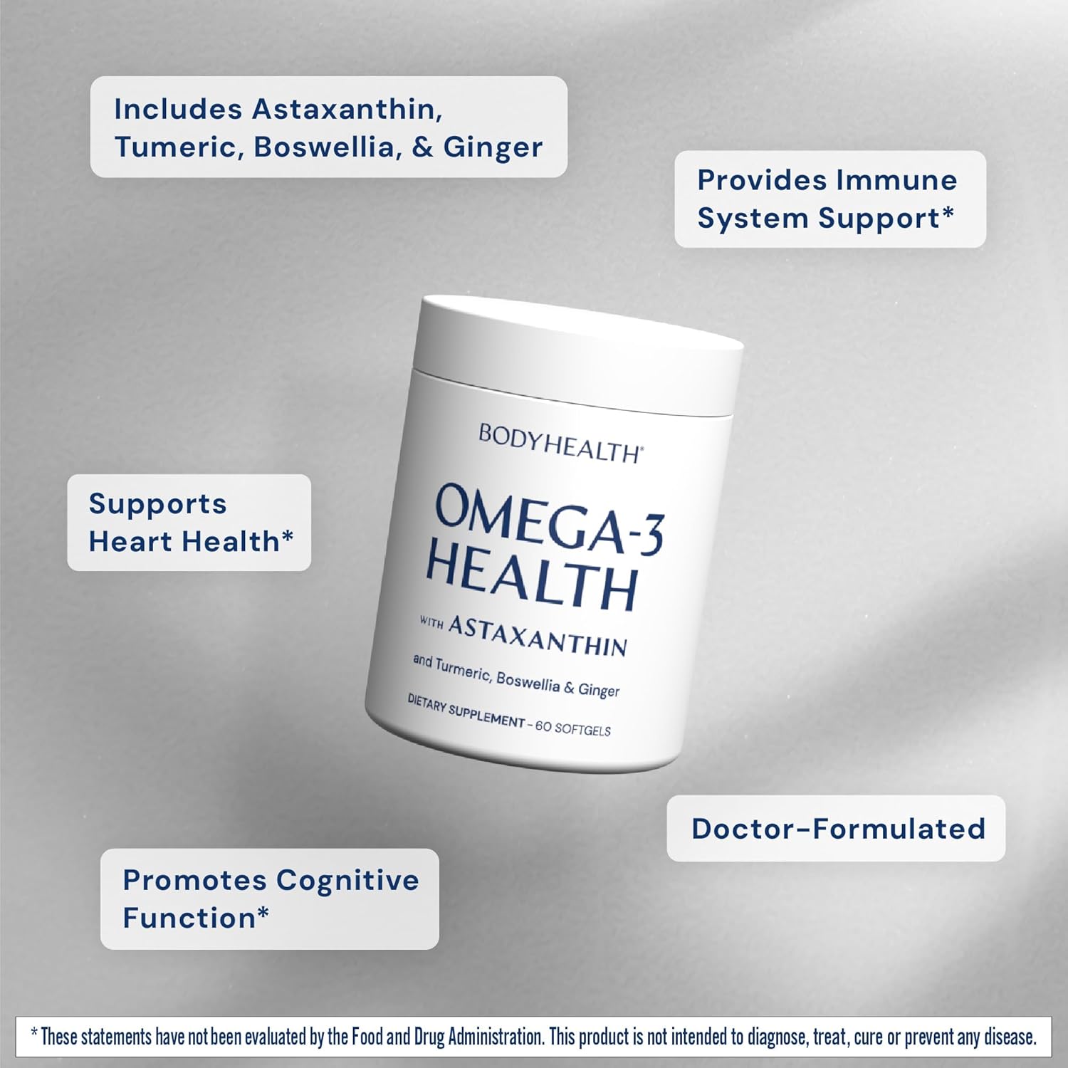 BodyHealth Omega 3 Health, Fish Oil Supplement for Women and Men, Heart and Brain Health, Fish Oil Pills, Fatty Acid Supplements, Omega 3 Vitamins - 60 Soft Gels