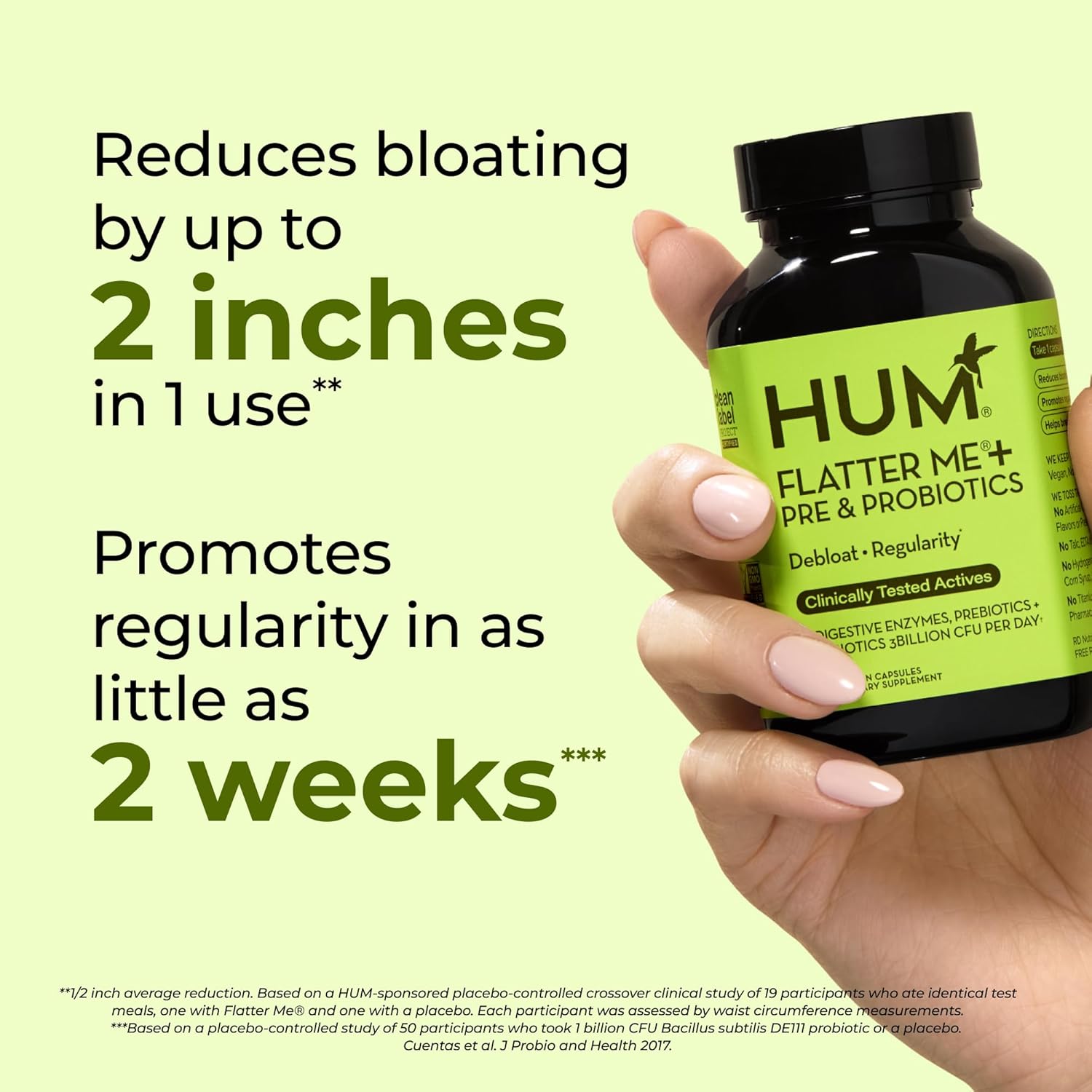 HUM Flatter Me Digestive Enzymes for Women & Men, Digestive Health Bloating Supplement with Ginger & Peppermint Leaf, Fast Acting Anti Bloat Pills Multi Enzyme for Debloating, Vegan,180 Capsules