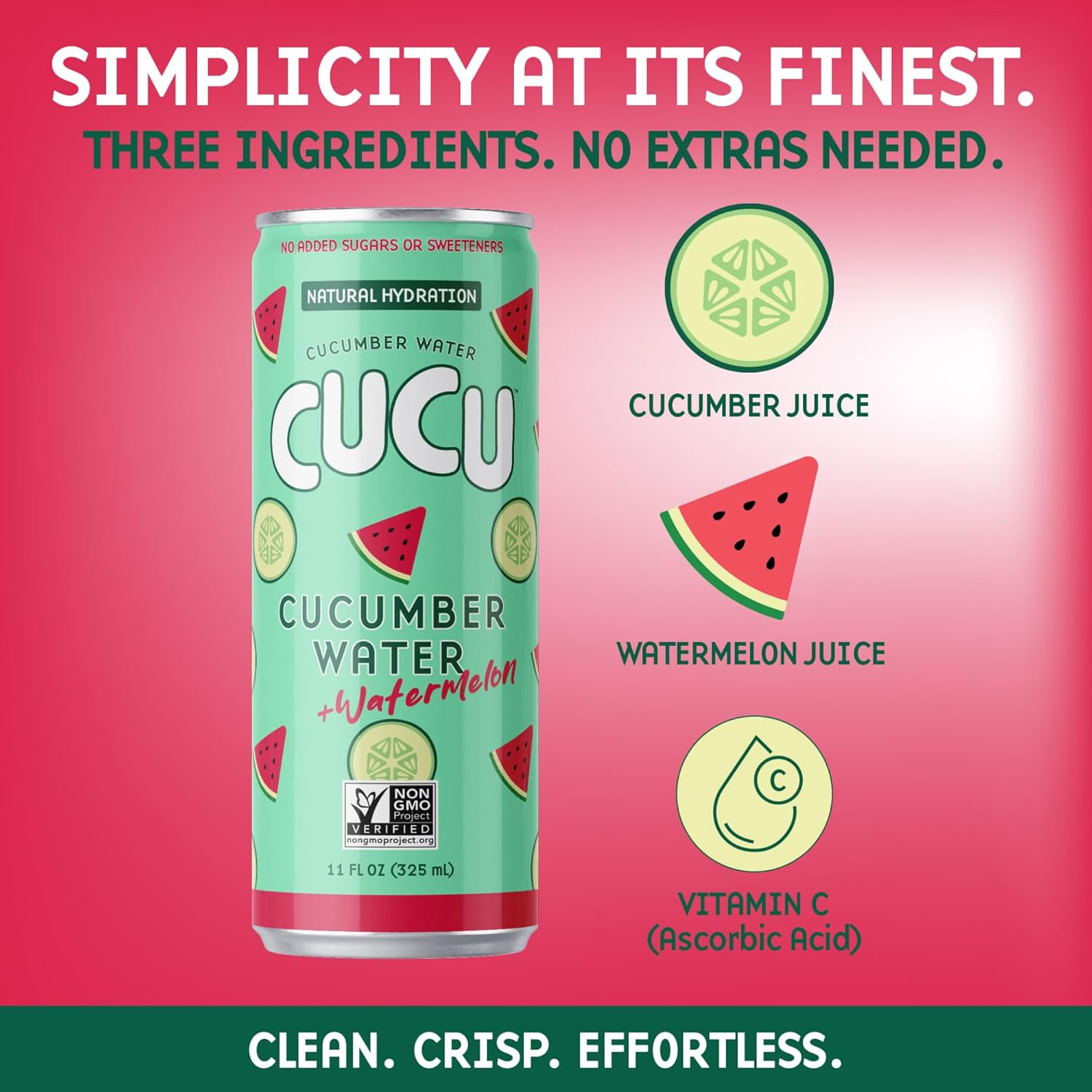 CUCU Cucumber Water + Watermelon Water – Natural Hydration from Cucumbers with Vitamin C, Electrolytes & Antioxidants – No Sugar Added, Non-GMO – 12 Pack, 11 fl oz Cans