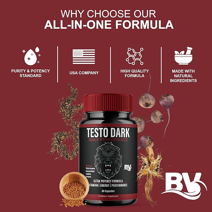 BLUE VIBE TestoDark Premium Wellness & Advanced Health Management Supplement Pills, TestoDark Maximum Strength Daily Health & Overall Wellness Formula Supplement Tablets (2 Pack - 120 Capsules)