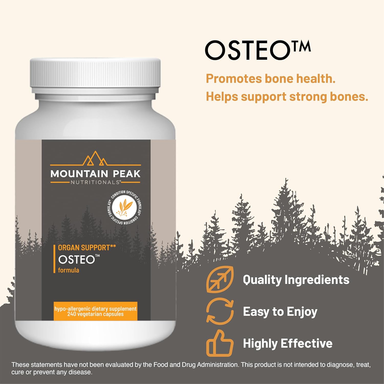 Mountain Peak Nutritionals Osteo Supplement - Organ & Strong Bone Support, Promotes Bone Health - With Vitamins D3, K2, Calcium, and Magnesium - Bone Building & Strengthening (240 Vegetarian Capsules)