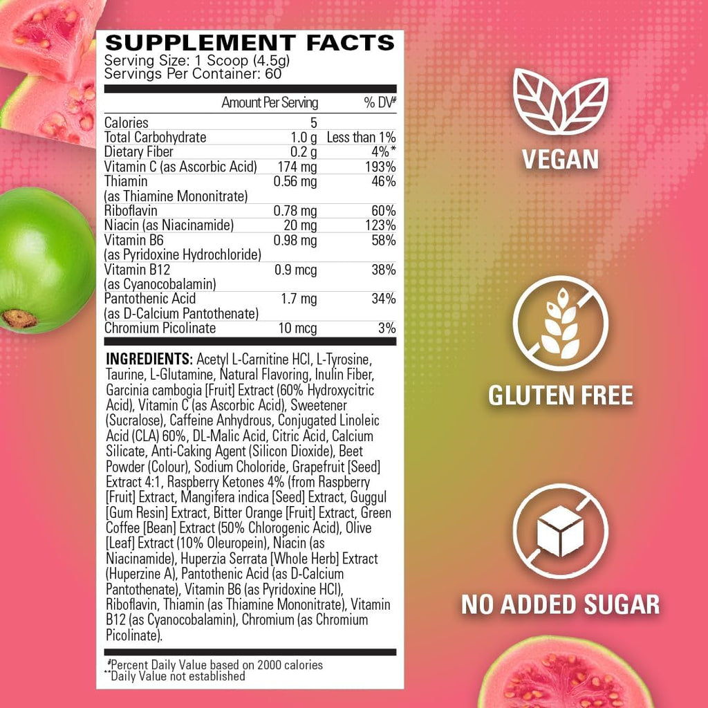 EHP Labs OxyShred Pre Workout Powder & Shredding Supplement - Preworkout Powder with L Glutamine & Acetyl L Carnitine, Energy Boost Drink - Guava Paradise, 60 Servings