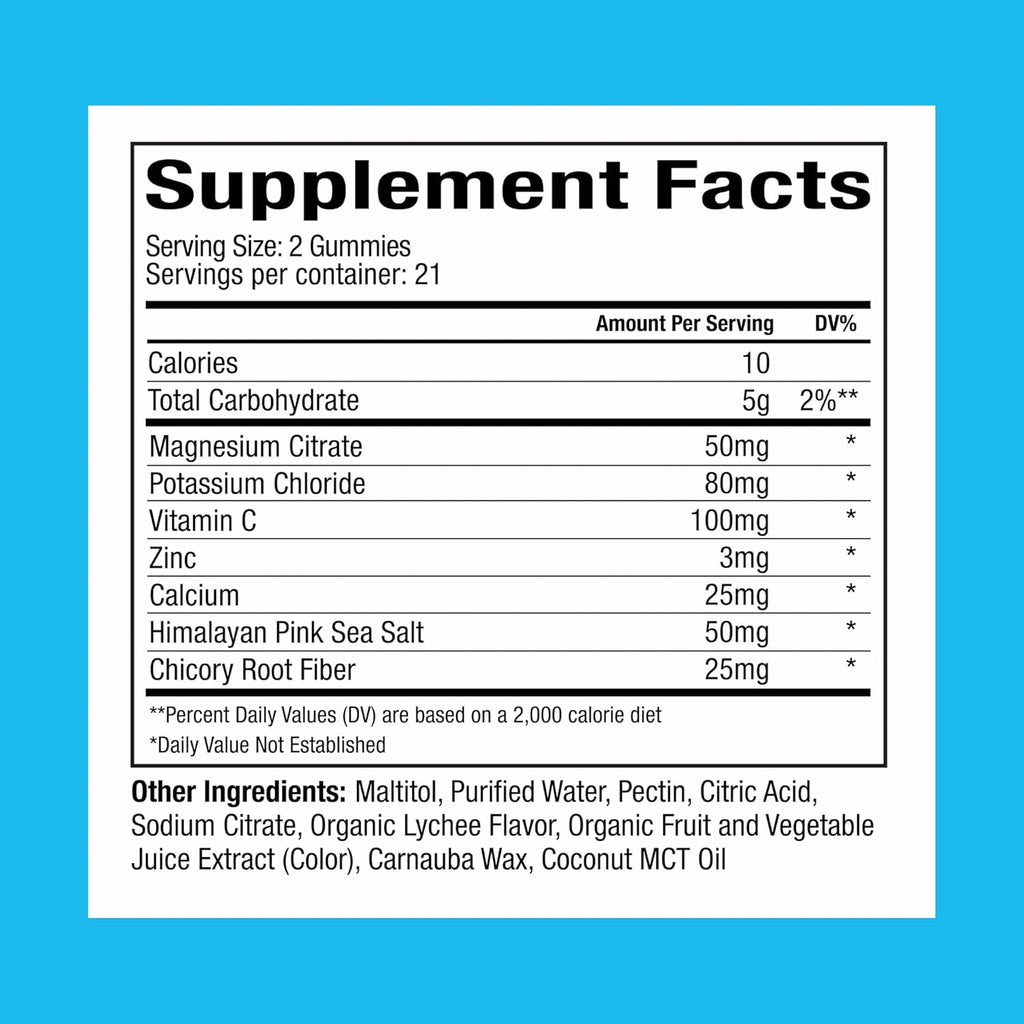 Plant People WonderHydrate Electrolyte Gummies – Vegan Hydration Supplement with Magnesium, Potassium, Zinc, Vitamin C & Himalayan Sea Salt – Zero Sugar Lychee (42 Count)