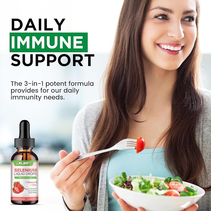 2 Pack Selenium Liquid Drops, 200mcg Liquid Selenium Supplement with Vitamin B Complex & Zinc, Support for Immune System, Antioxidant & Heart Health, High Absorption, Strawberry Flavor