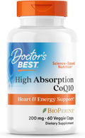 Doctors Best High Absorption CoQ10, Heart & Energy Support*, USP Verified, Naturally Fermented CoQ10, Non-GMO, Gluten Free, Soy Free, Vegan 60 Veggie Caps