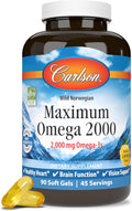 Carlson - Maximum Omega 2000, 2000 mg Omega-3s, Healthy Heart, Brain Function & Vision Support, Lemon, 90 soft gels