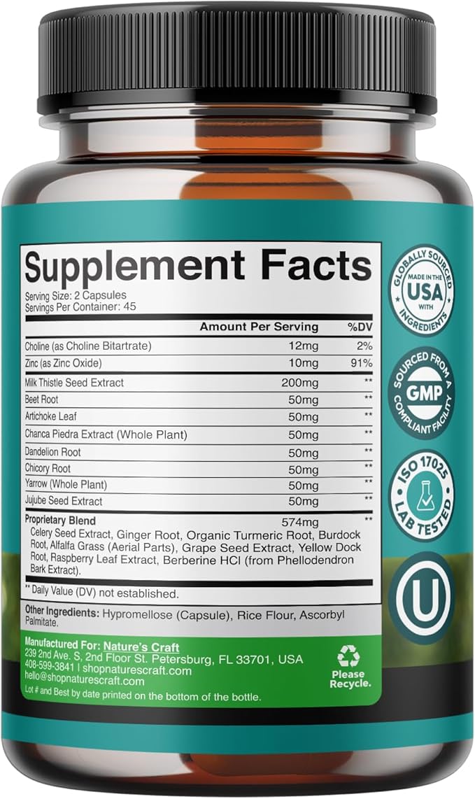 Natures Craft Liver Cleanse Detox & Repair 90 Capsules - Herbal Liver Support Milk Thistle Supplement - Silymarin Milk Thistle Supplements with Dandelion Root, Choline, Beetroot & Artichoke Extract