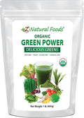Z Natural Foods Delicious Greens Superfood Powder, Antioxidant-Rich,Tangy and Nutrient-Dense Greens Blend, 100% Natural Superfood, Vegan, Gluten Free, Non-GMO, Kosher, 1 Lb